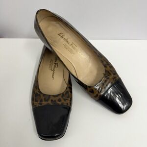Vintage Salvatore Ferragamo Boutique Patent Leather Shoes Animal Print 8 1/2 B